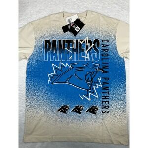 New Era Carolina Panthers NFL T-Shirt Mens Medium Cream Blue Graphic Tee NEW